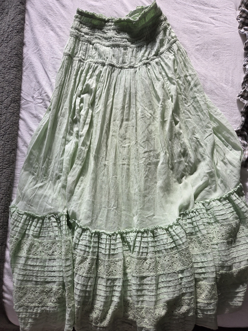 Free People Mint Green Maxi Skirt with Eyelet Ruffle Hem And Built In Shorts